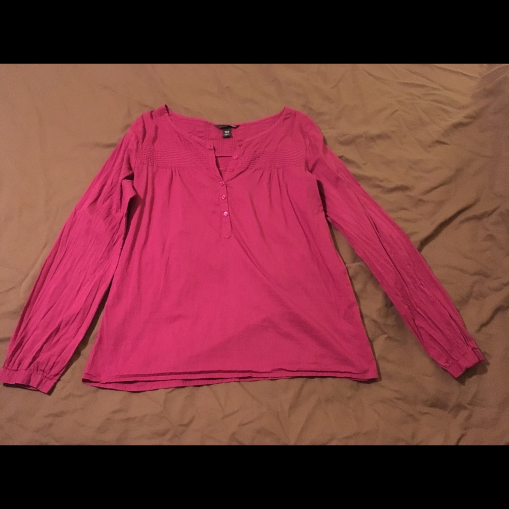 H&M  Fuchsia Peasant Top with Embroidery